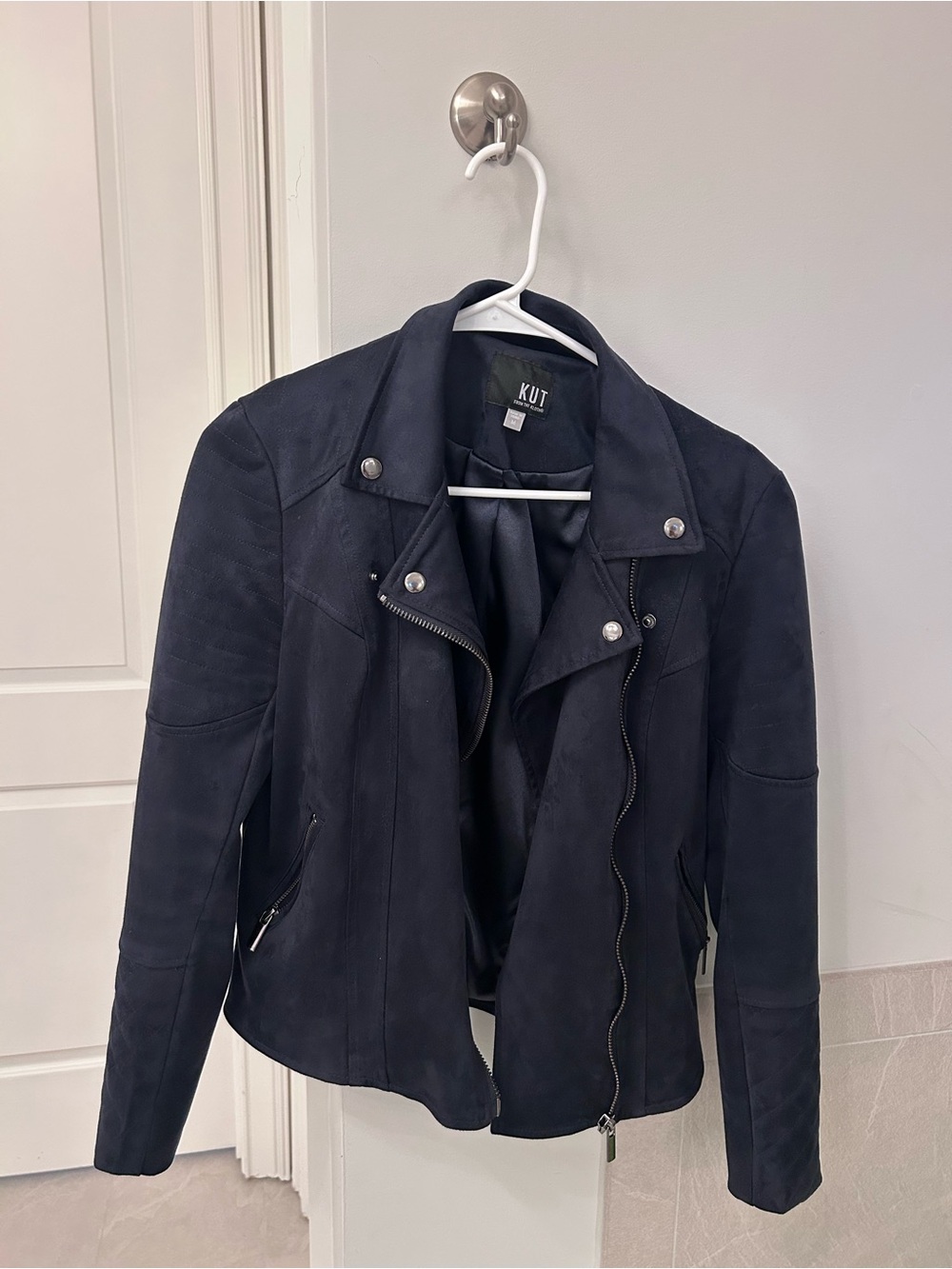 Kut from the Kloth Navy Suede Moto-Style Jacket